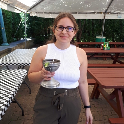 Christine Moreau celebrates defending her Masters thesis